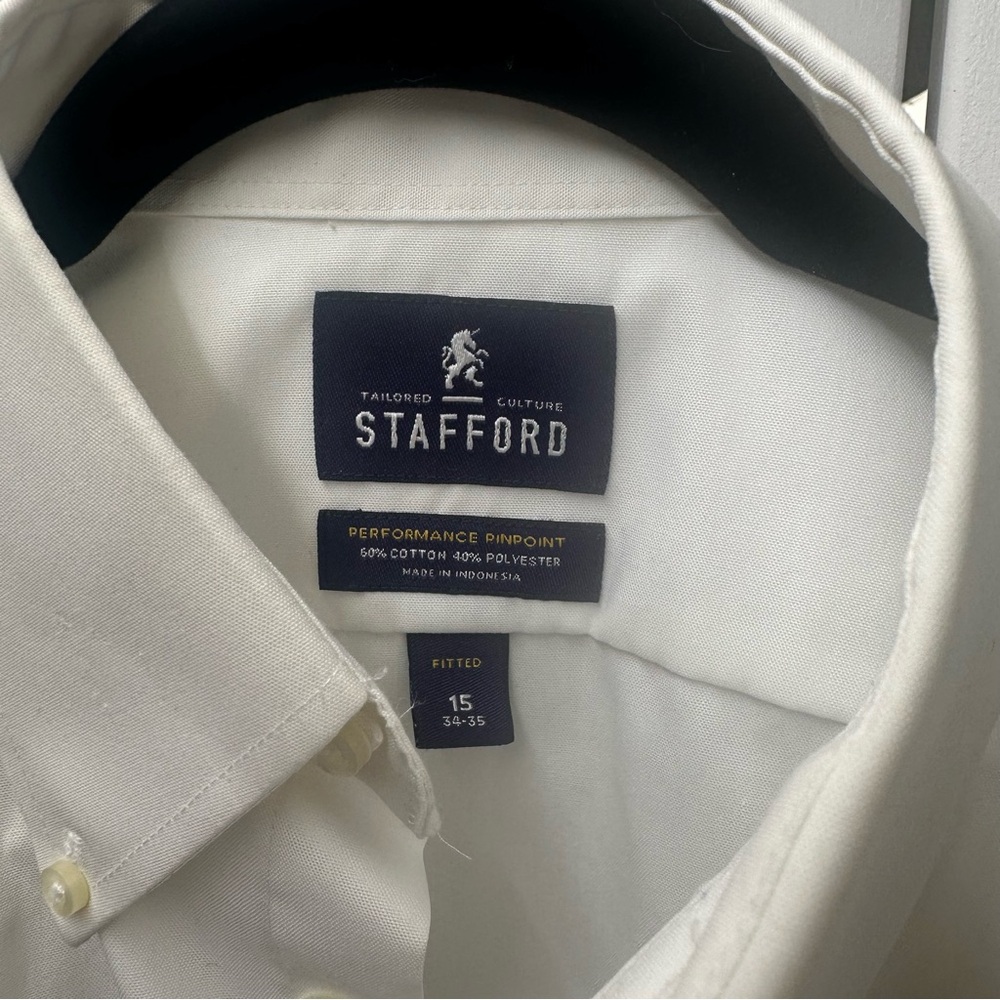 Stafford Performance Pinpoint White Button Down Shirt 15 34-35 EUC - Picture 2 of 7